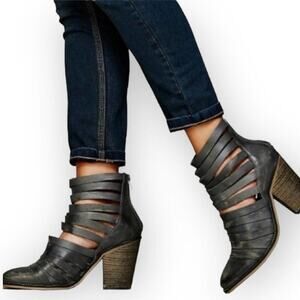 Free People hybrid strappy distressed booties dark grey size 38/8us
